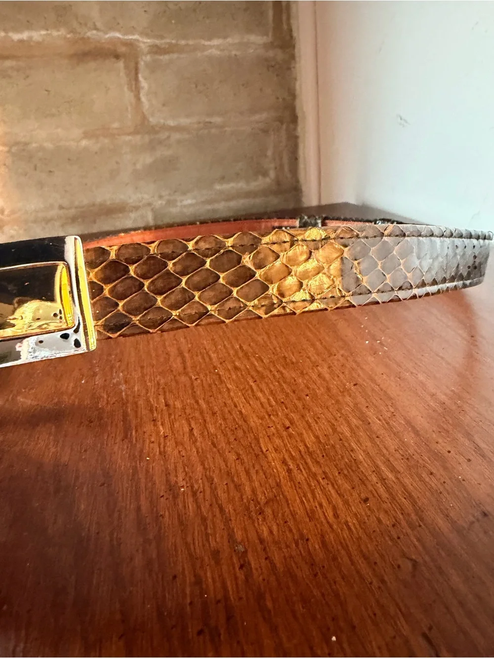 VTG Alexis Kirk Snakeskin Modernist Hook Belt W/Original Dust Bag Rare 80s